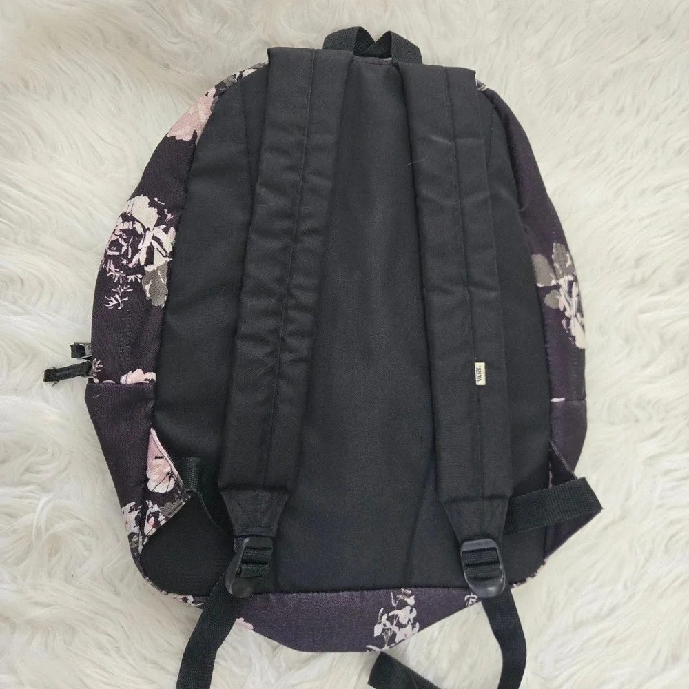 Vans Realm‎ Backpack Black Floral Print Canvas School Bag Laptop Sleeve